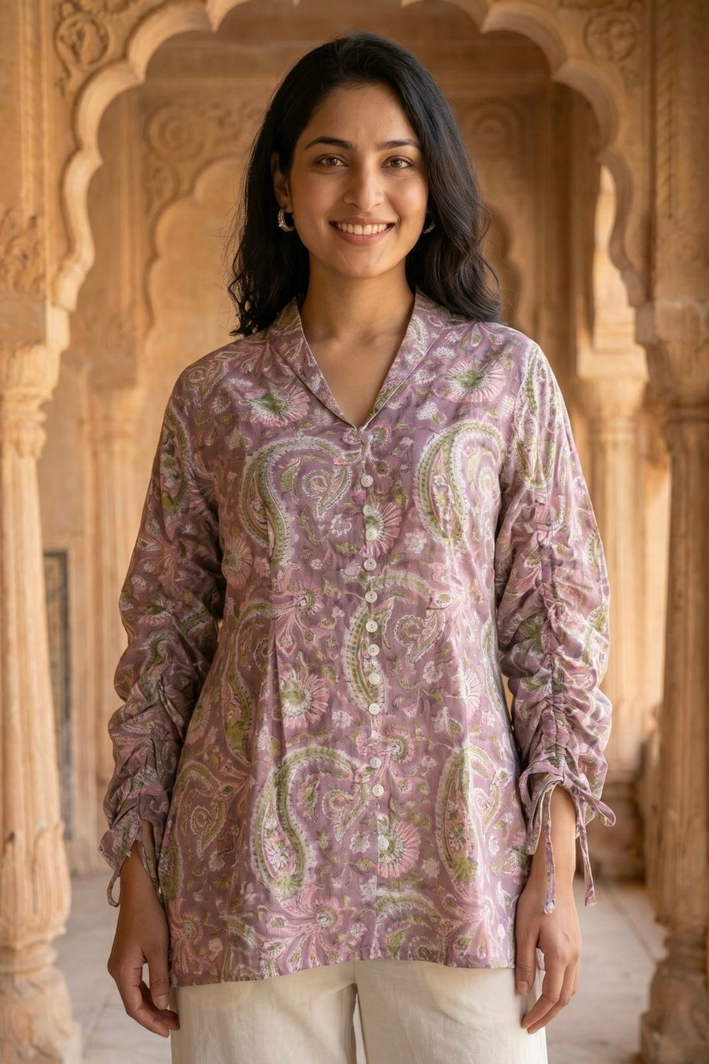 Pink Paisley Hand Block Print Cotton Top