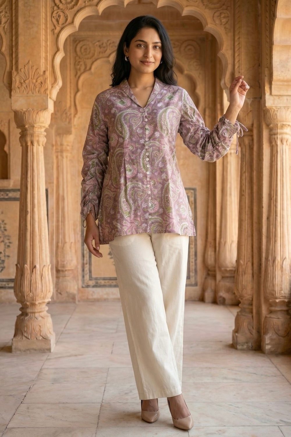 Pink Paisley Hand Block Print Cotton Top