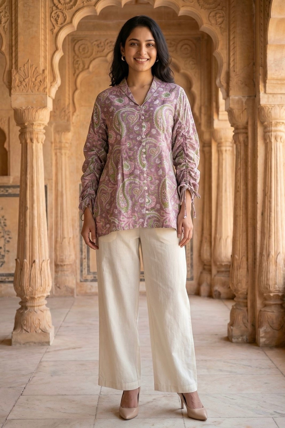 Pink Paisley Hand Block Print Cotton Top