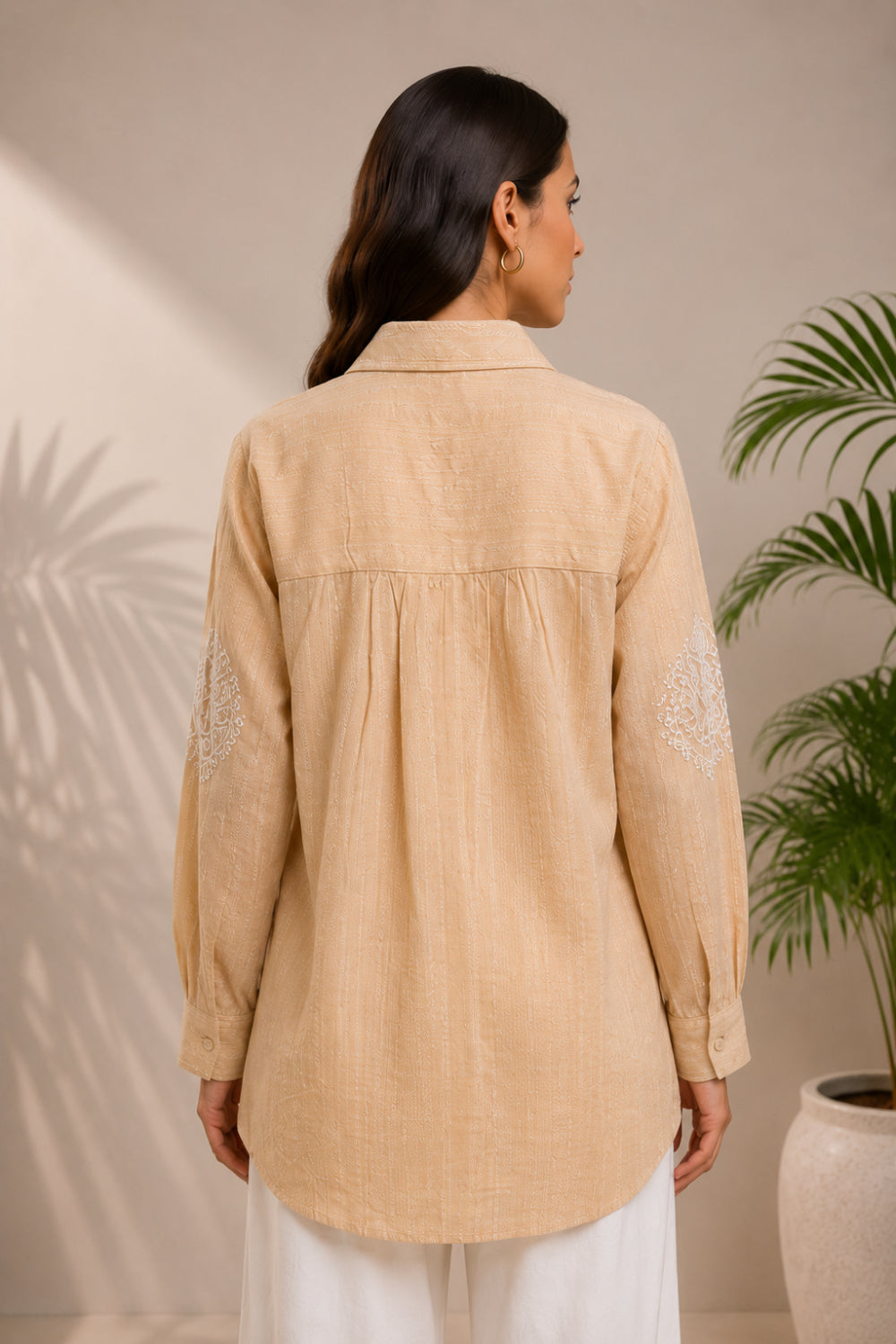 Noor Beige Hand Chikankari Cotton Dobby Shirt