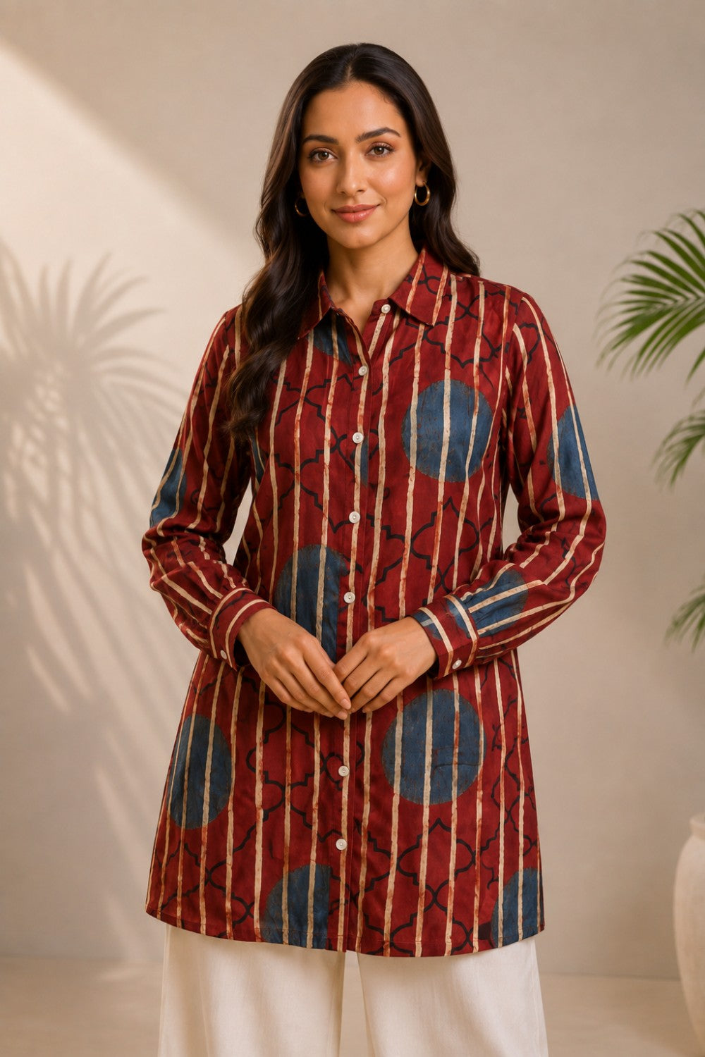 Mehrun Ajrakh Long Shirt Top