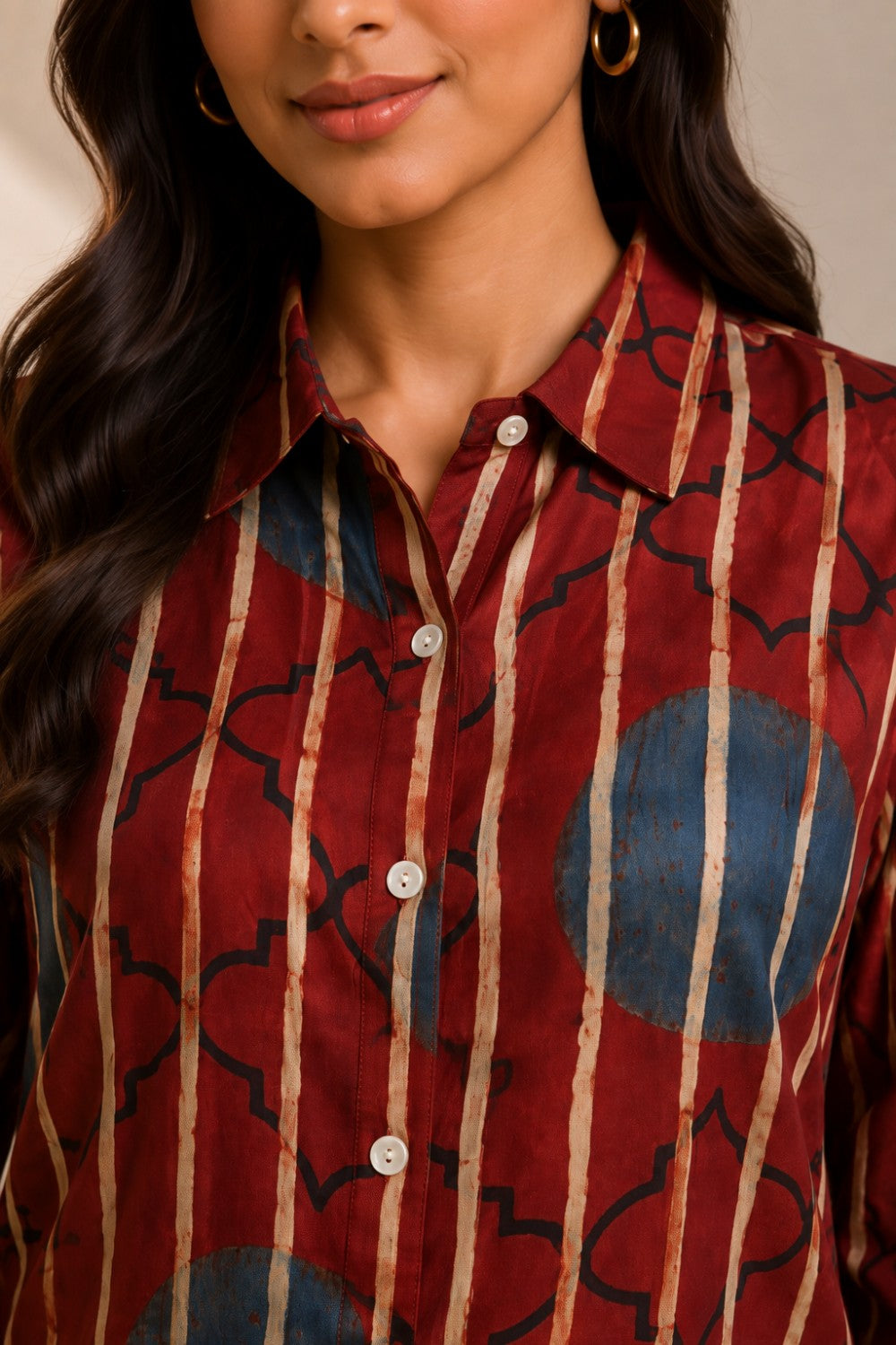 Mehrun Ajrakh Long Shirt Top