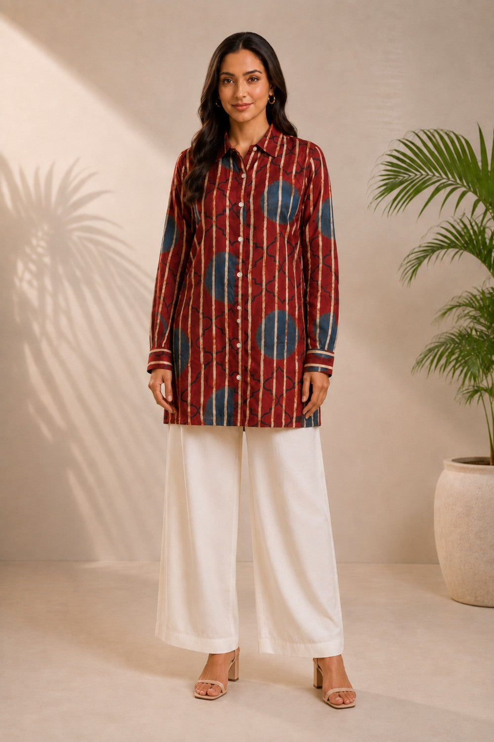 Mehrun Ajrakh Long Shirt Top