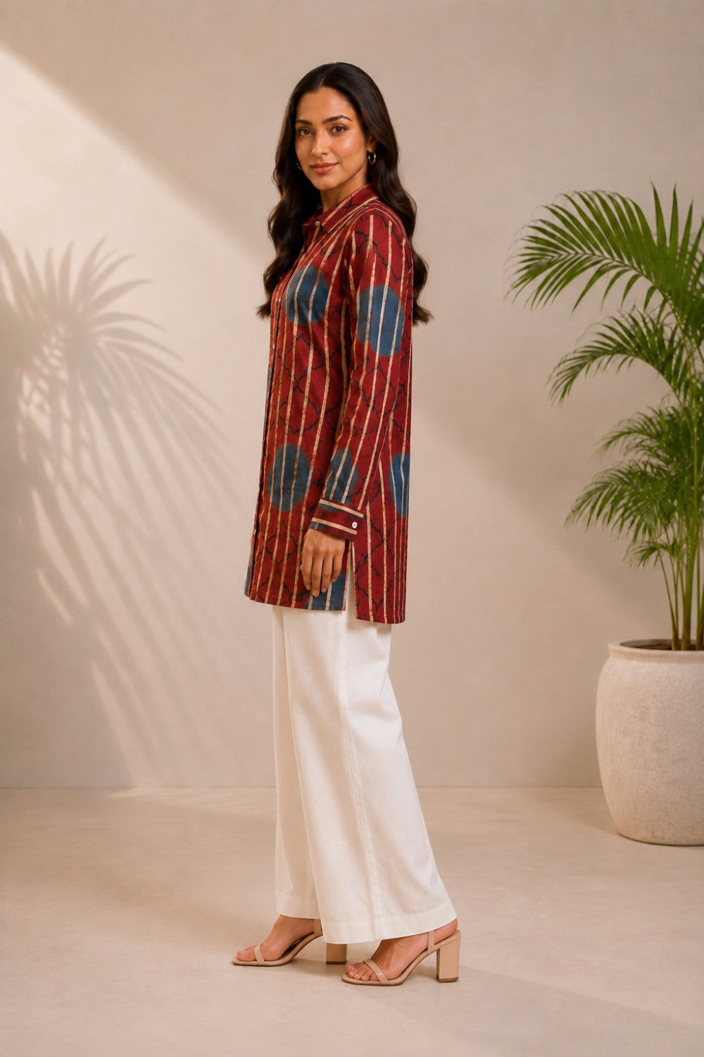 Mehrun Ajrakh Long Shirt Top