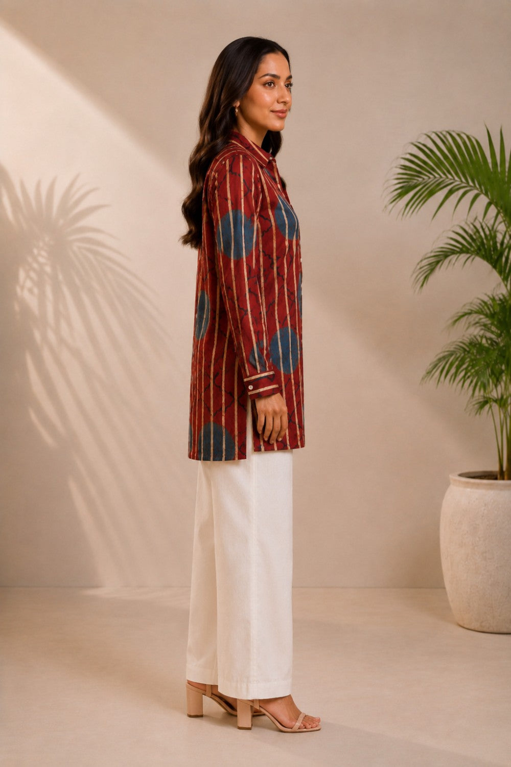 Mehrun Ajrakh Long Shirt Top