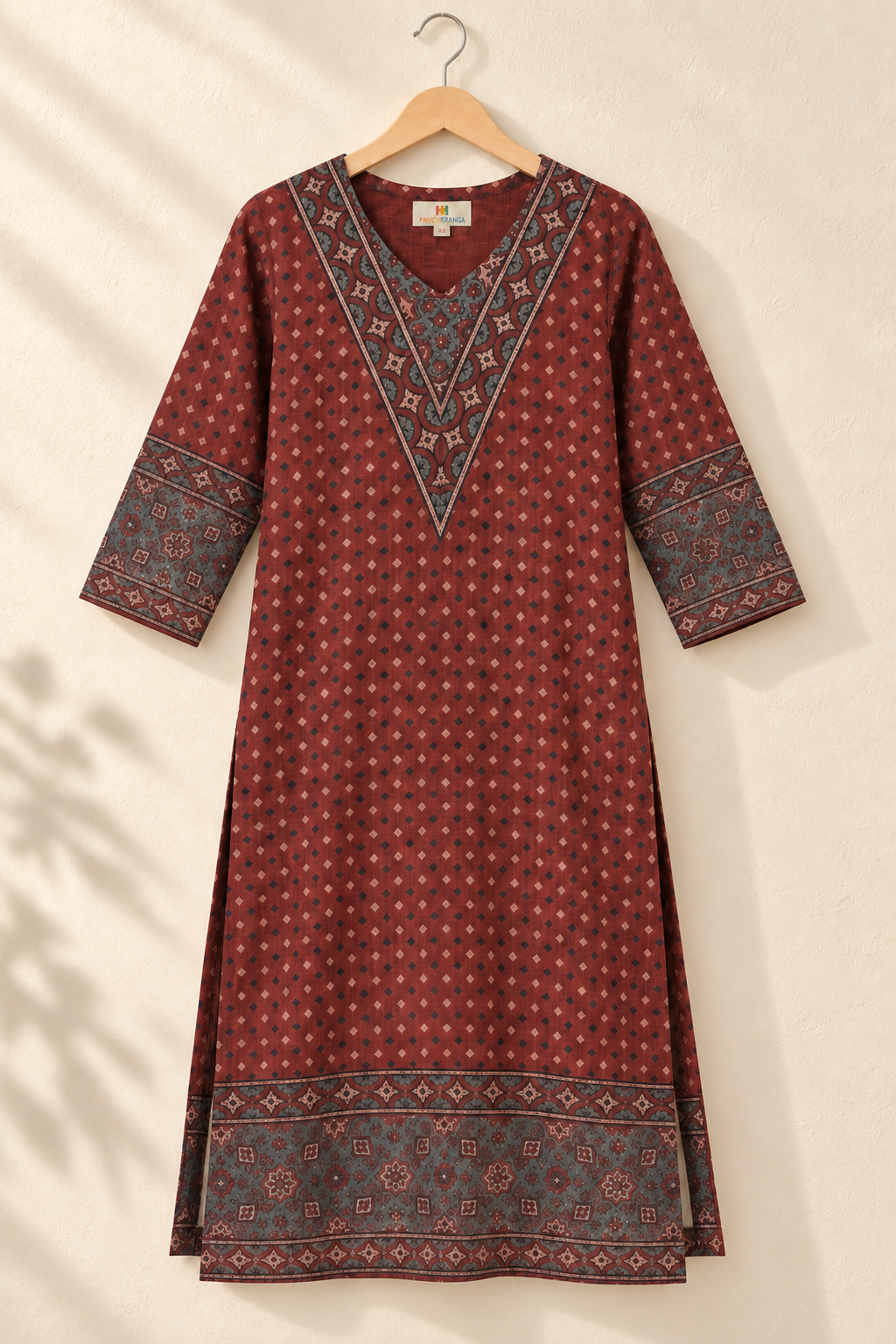 Maroon Elegance Ajrakh Dobby Kurta