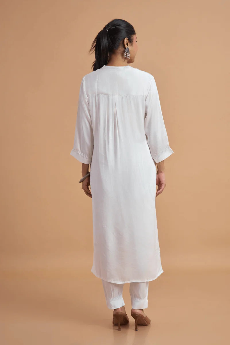 Modal Satin white kurta with murri work