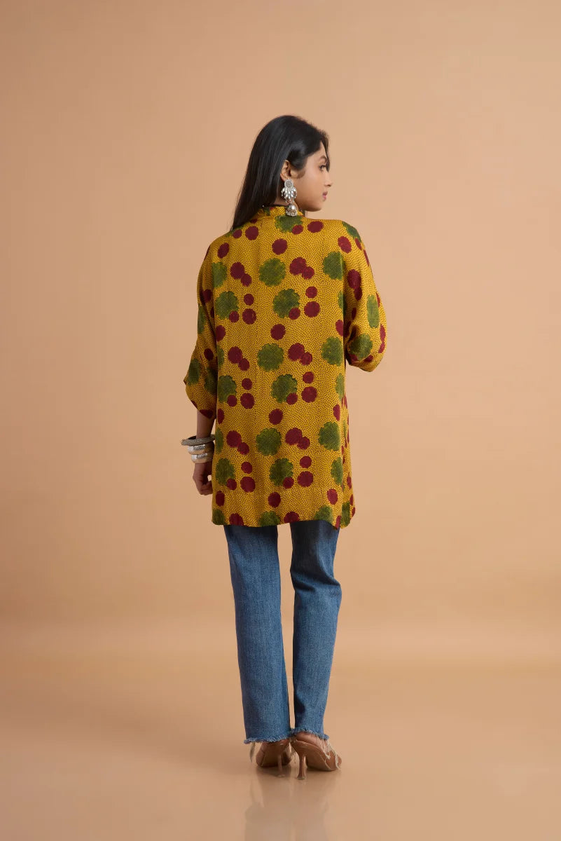 Mustard Bloom Ajrakh Modal Kaftan Top