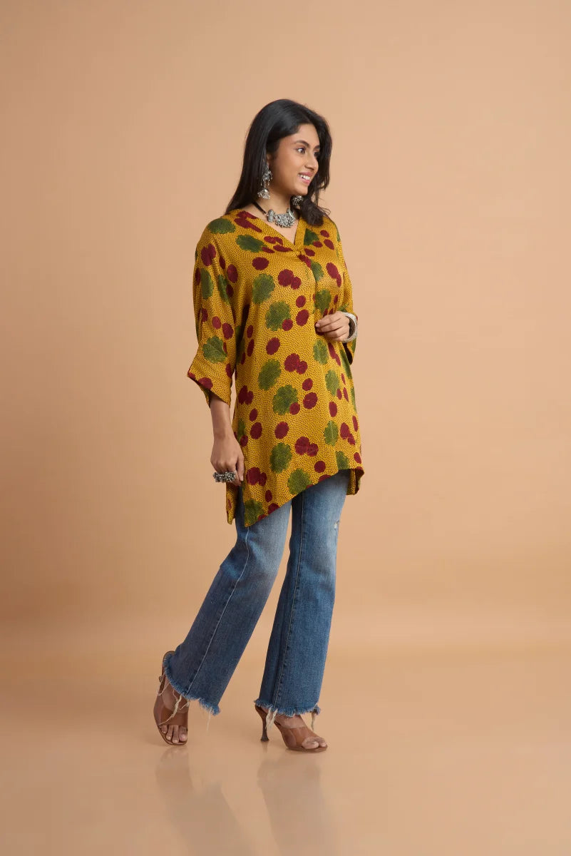 Mustard Bloom Ajrakh Modal Kaftan Top