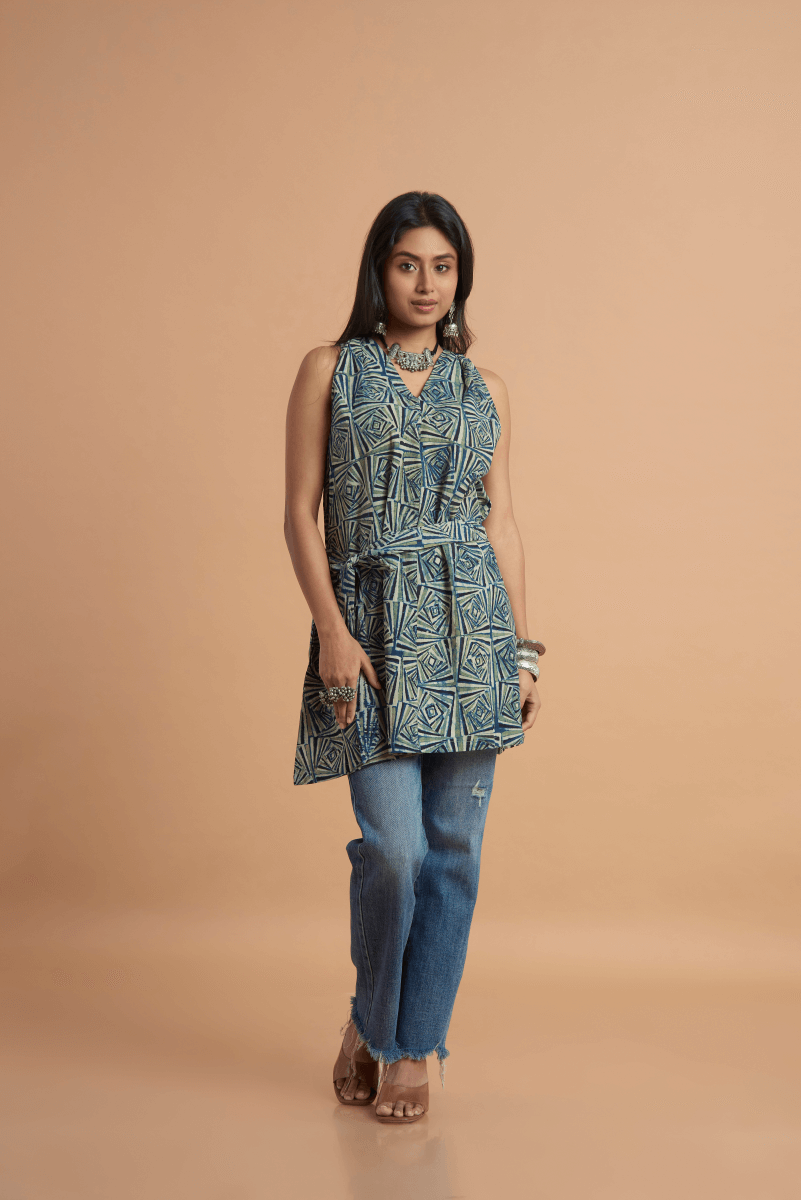 Indigo Ajrakh Whisper Cotton Tunic
