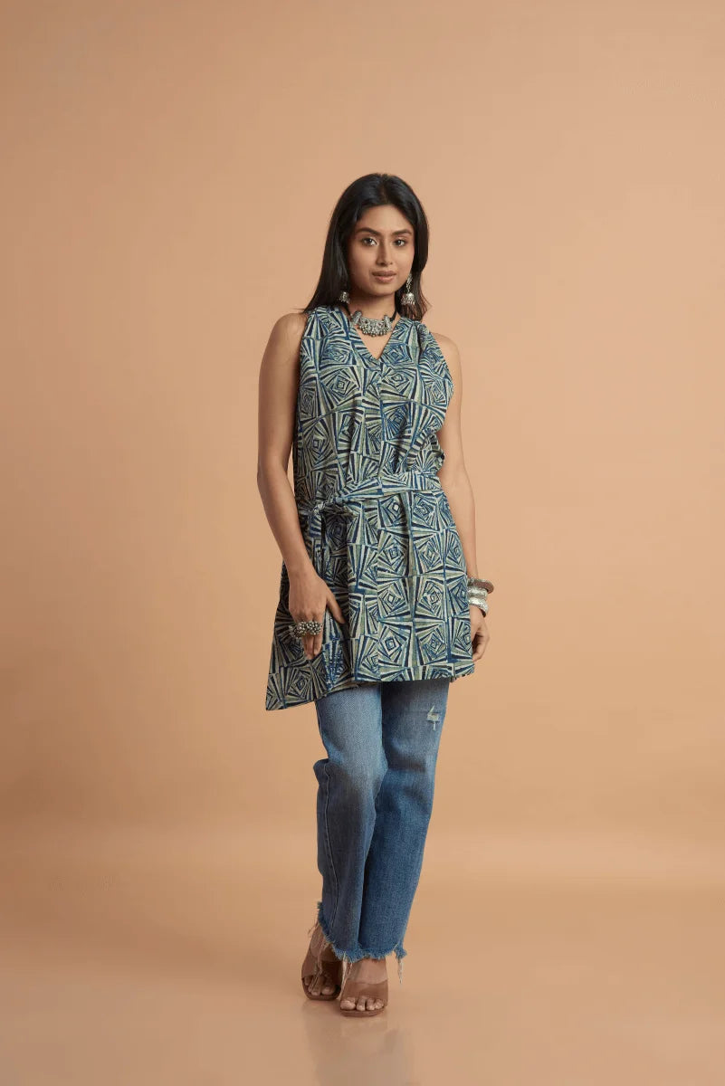 Indigo Ajrakh Whisper Cotton Tunic