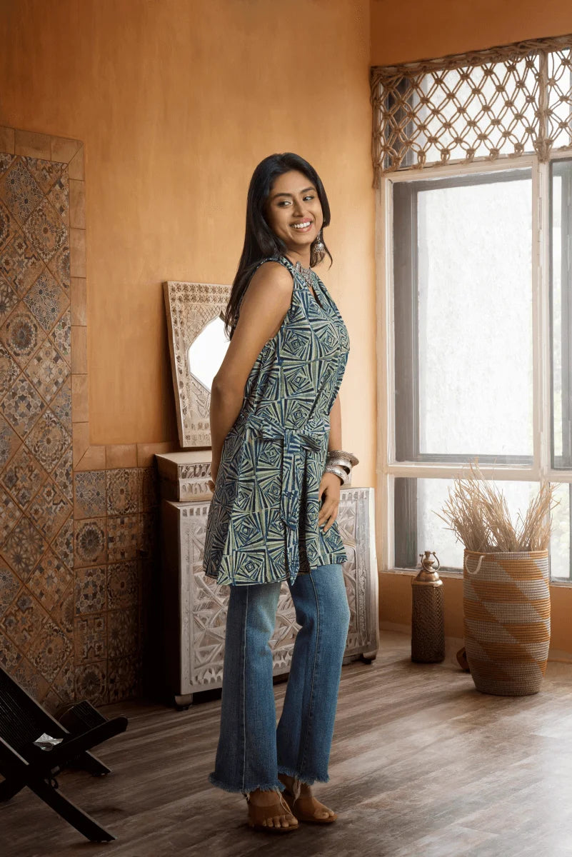Indigo Ajrakh Whisper Cotton Tunic