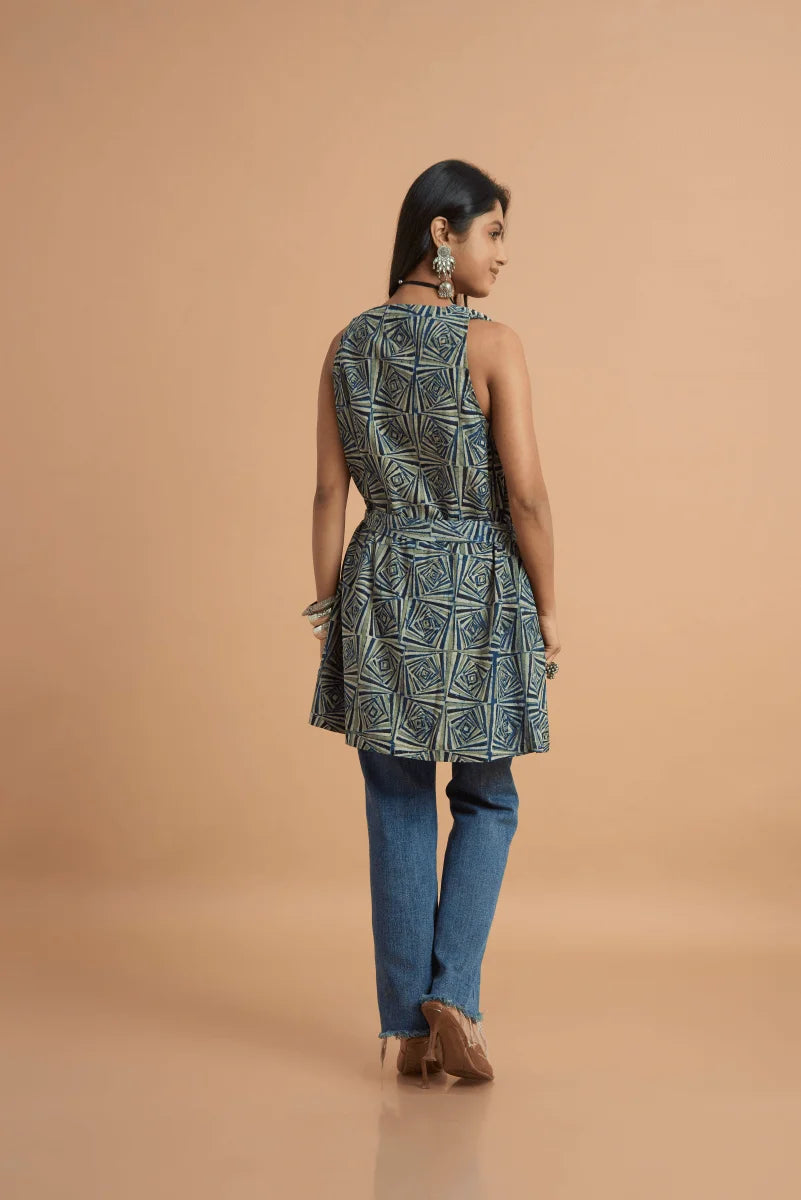 Indigo Ajrakh Whisper Cotton Tunic