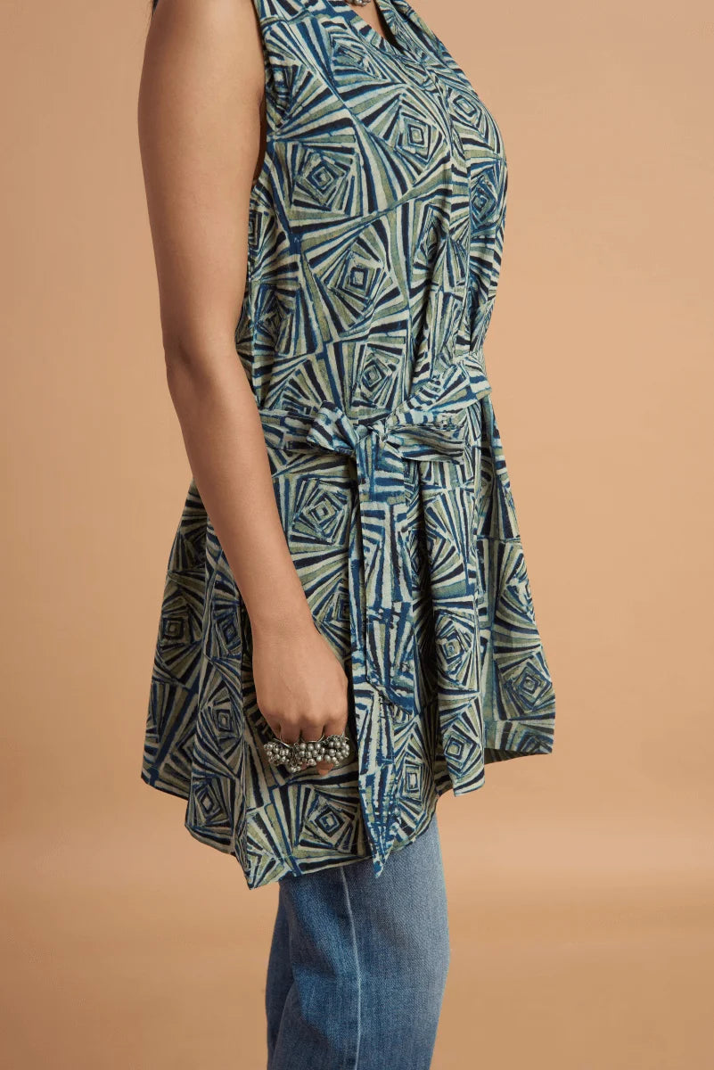 Indigo Ajrakh Whisper Cotton Tunic