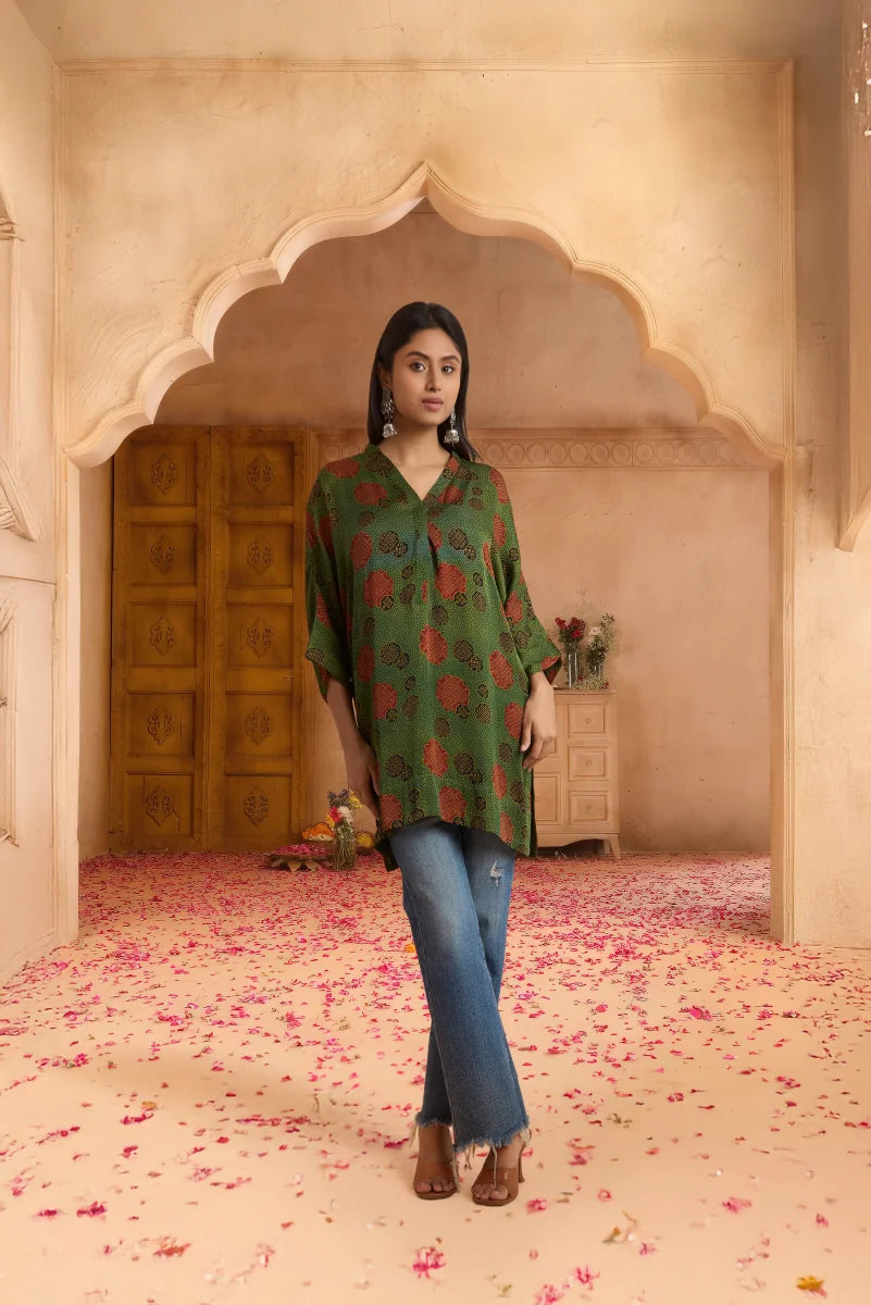 Emerald Grove Ajrakh Modal Kaftan Top