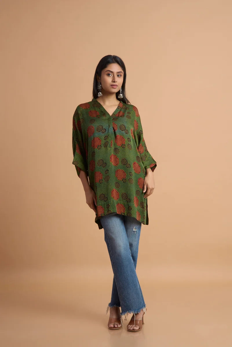 Emerald Grove Ajrakh Modal Kaftan Top