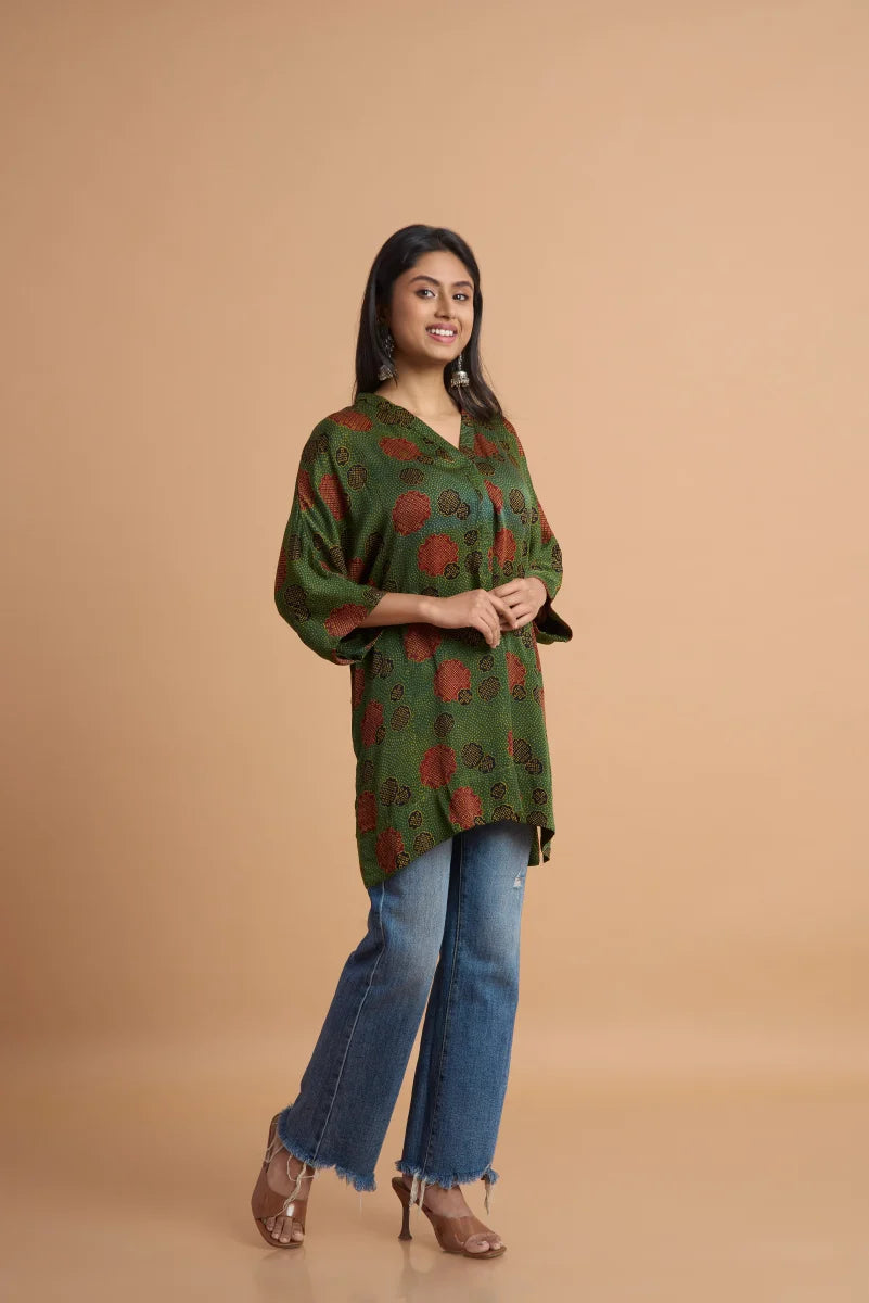 Emerald Grove Ajrakh Modal Kaftan Top