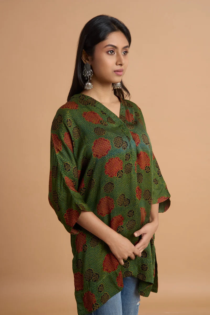 Emerald Grove Ajrakh Modal Kaftan Top