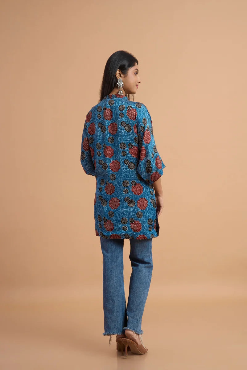 Azure Petal Ajrakh Modal Kaftan Top