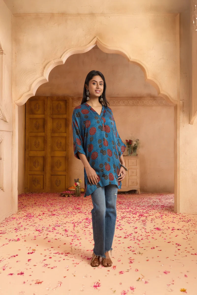 Azure Petal Ajrakh Modal Kaftan Top