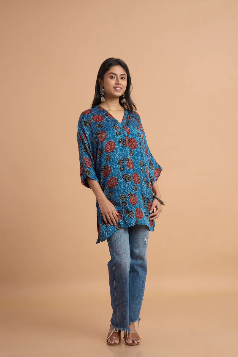 Azure Petal Ajrakh Modal Kaftan Top