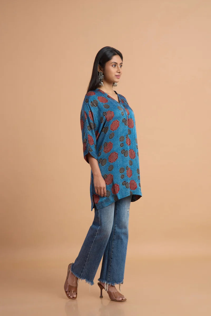 Azure Petal Ajrakh Modal Kaftan Top