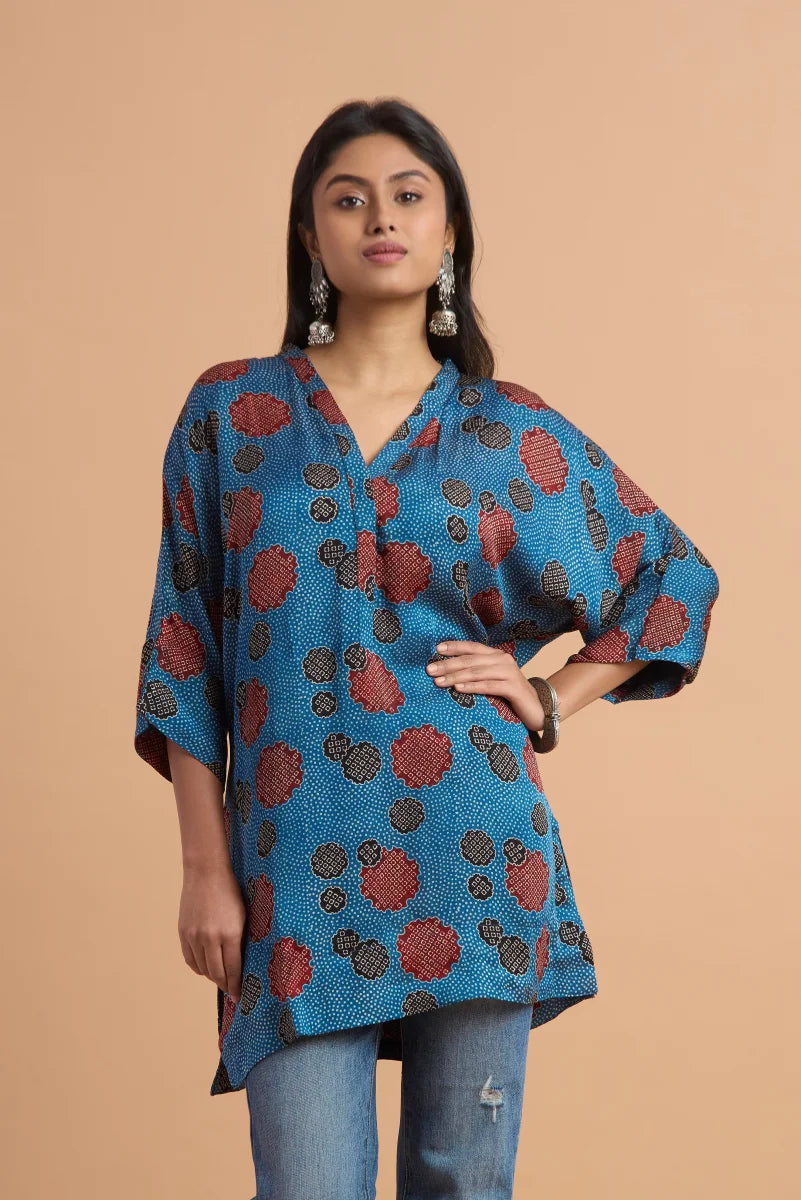 Azure Petal Ajrakh Modal Kaftan Top