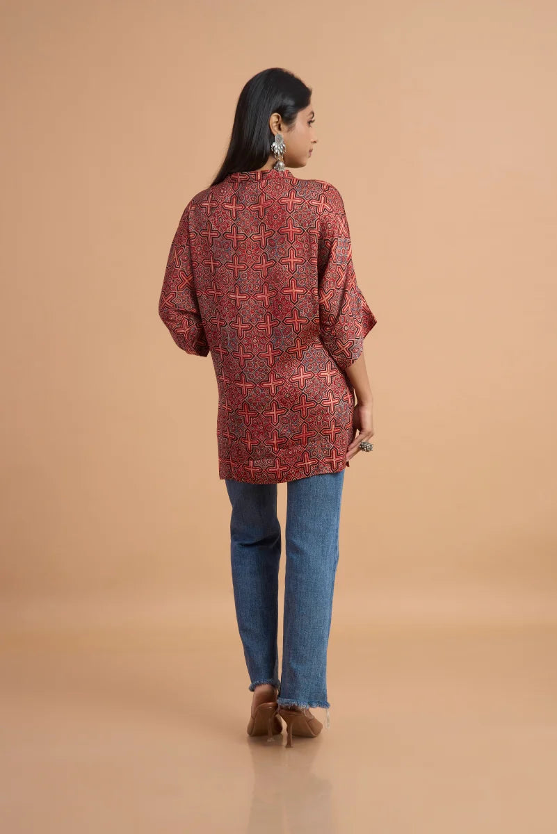 Crimson Weave Ajrakh Modal Kaftan Top
