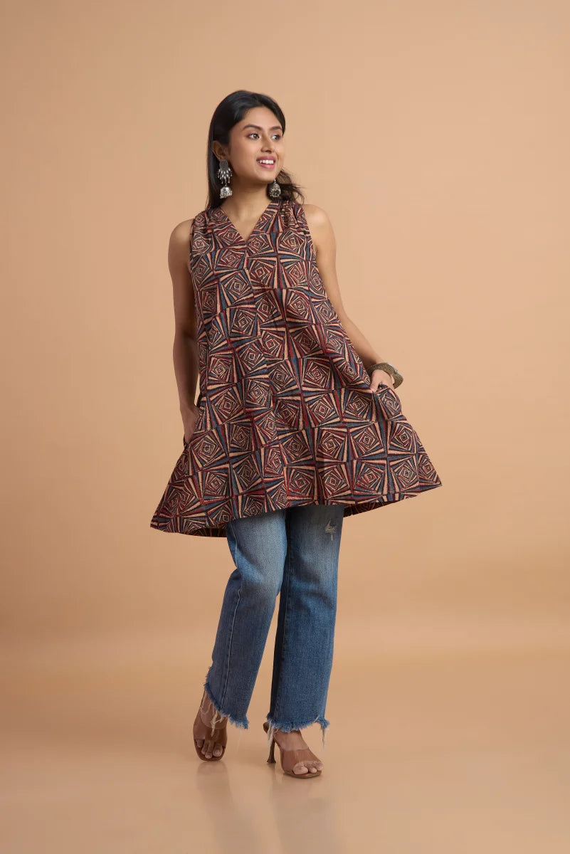 Maroon Hand Ajrakh Print top