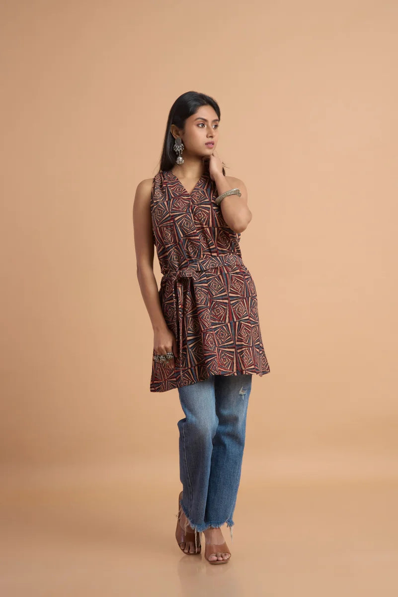 Maroon Hand Ajrakh Print top