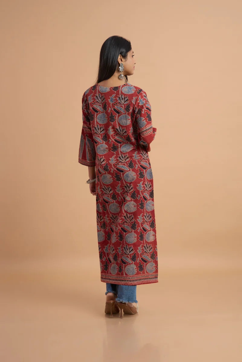 Hand Ajrakh Print – Maroon Cotton Kurta