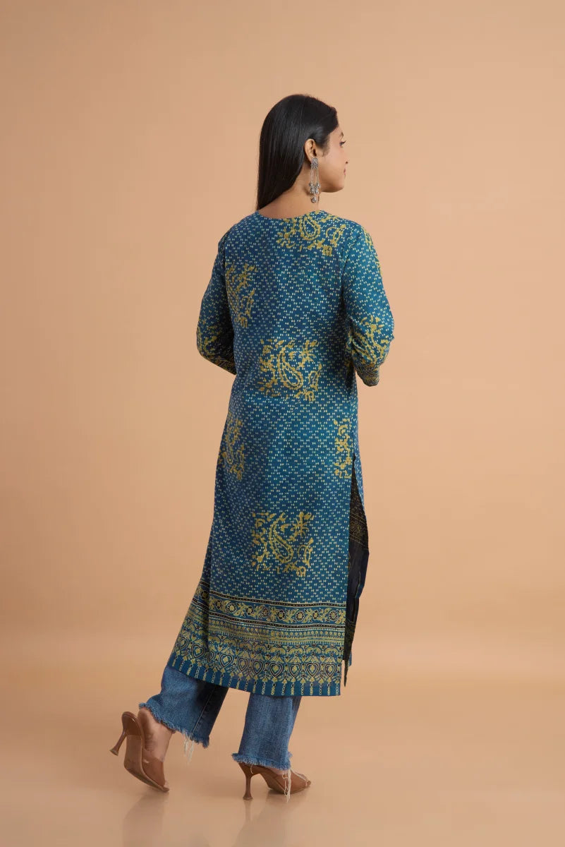Hand Ajrakh Print – Indigo Cotton Kurta