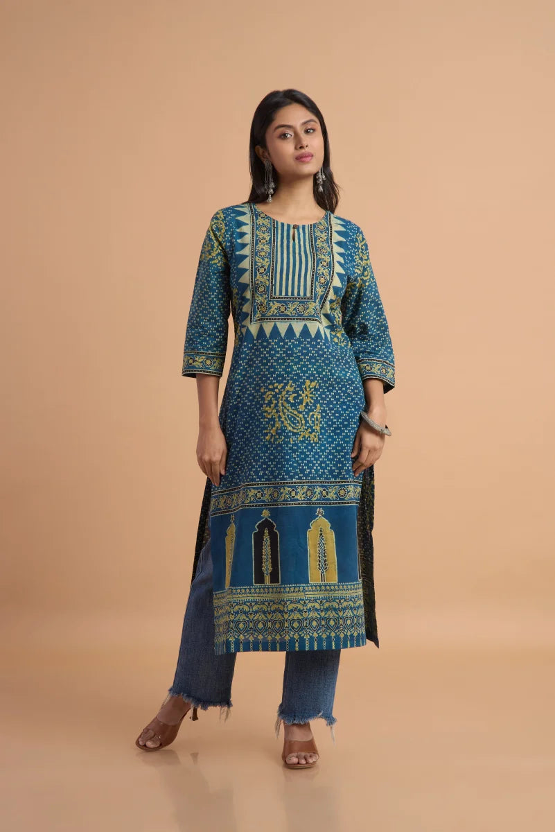 Hand Ajrakh Print – Indigo Cotton Kurta