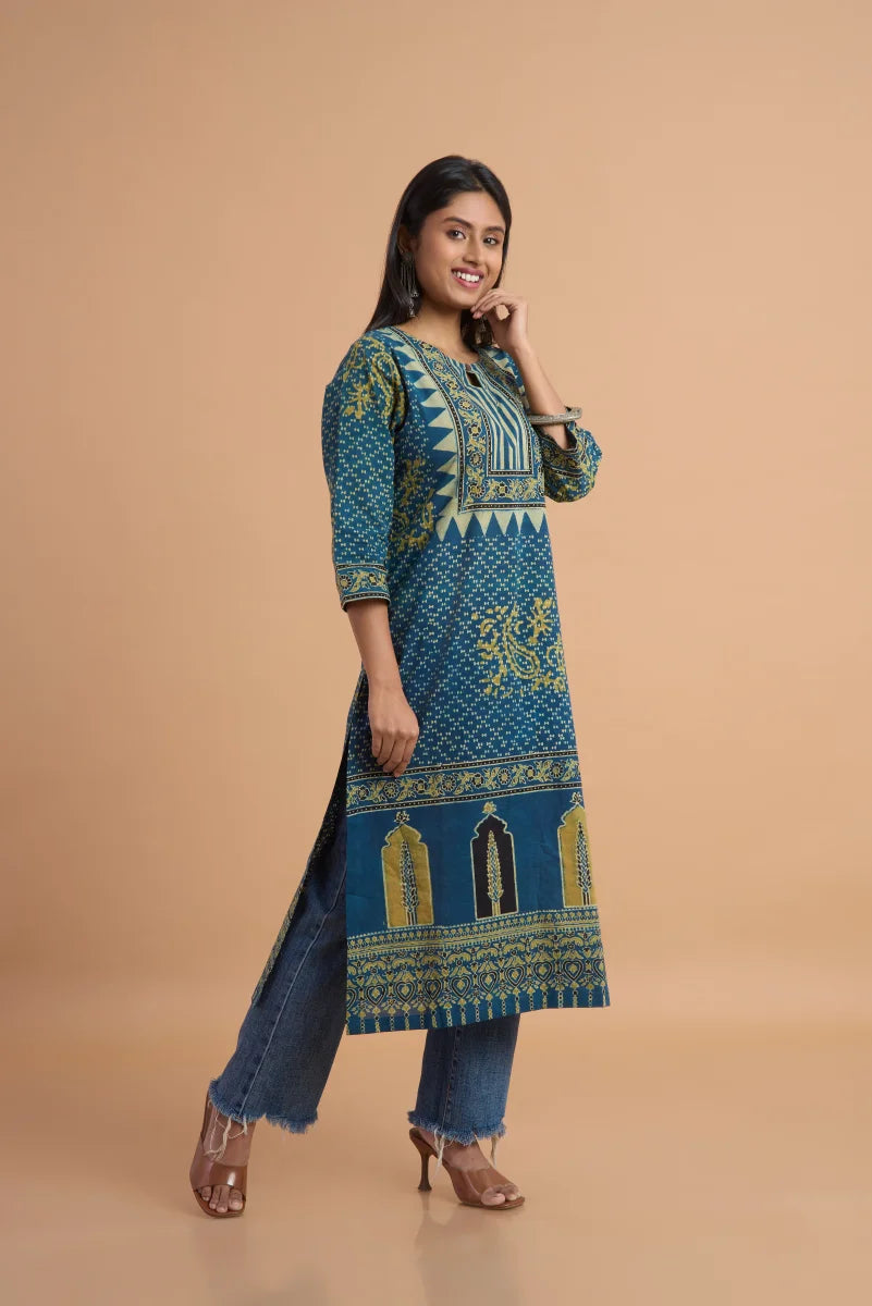 Hand Ajrakh Print – Indigo Cotton Kurta