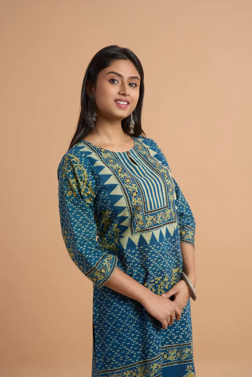 Hand Ajrakh Print – Indigo Cotton Kurta