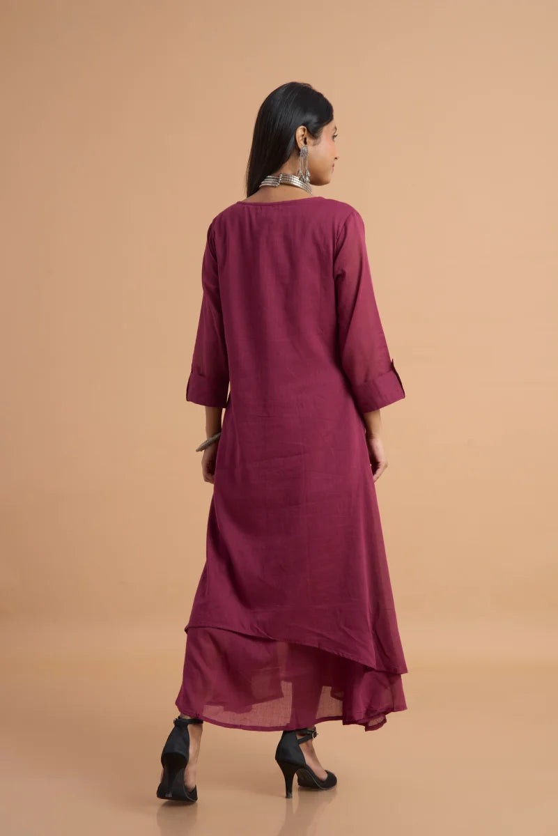 Maroon Aura Double-Layered Cotton Dress