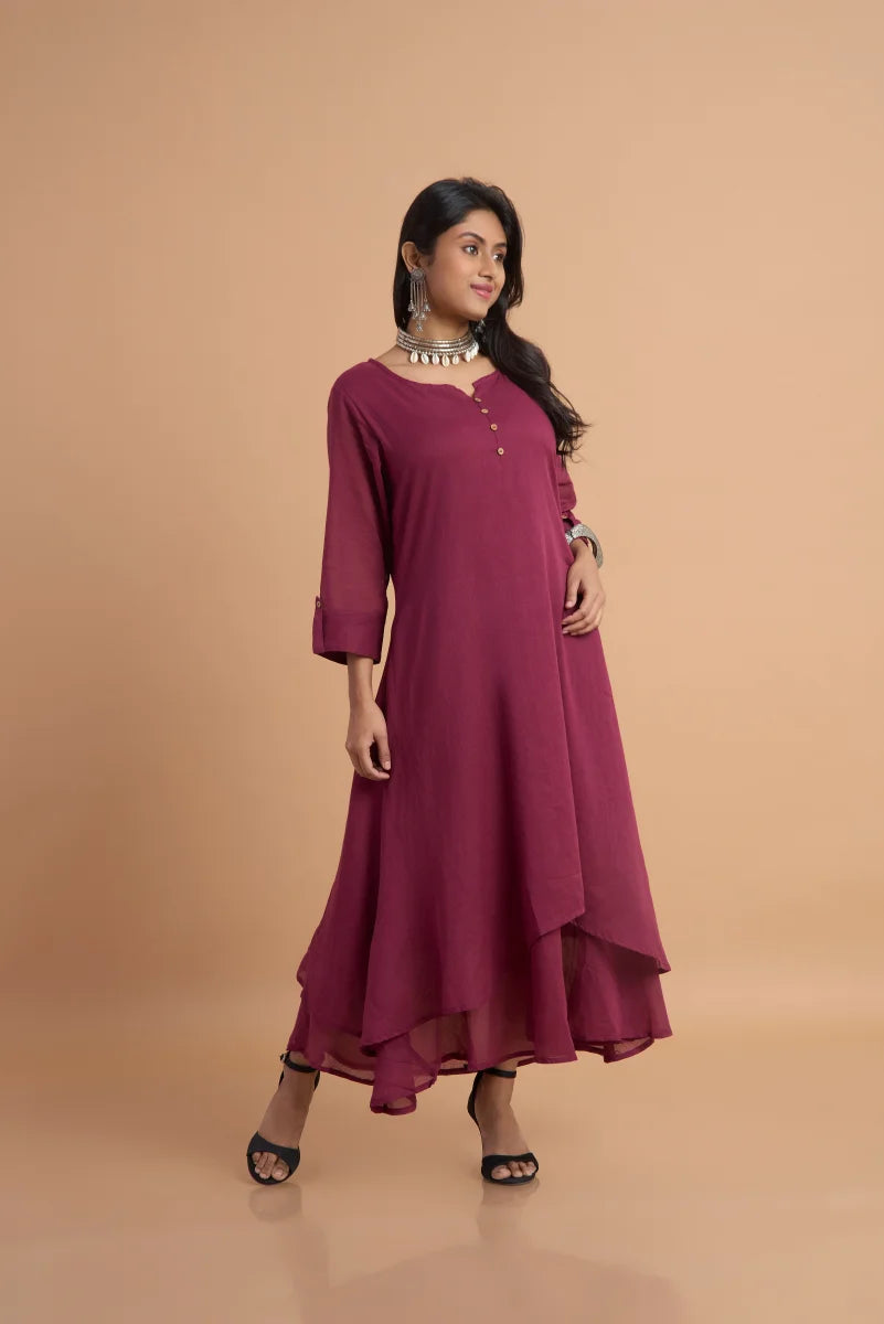 Maroon Aura Double-Layered Cotton Dress