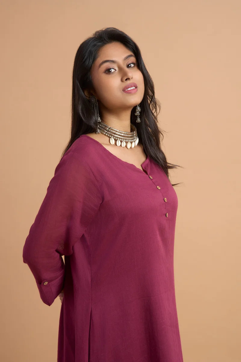 Maroon Aura Double-Layered Cotton Dress