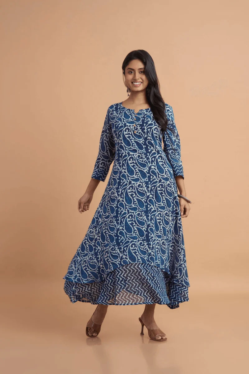 Indigo Double-Layered Hand Block Print Dress