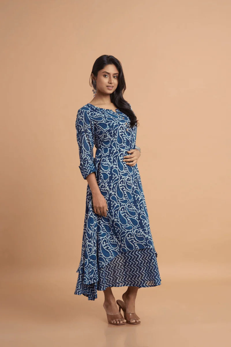 Indigo Double-Layered Hand Block Print Dress