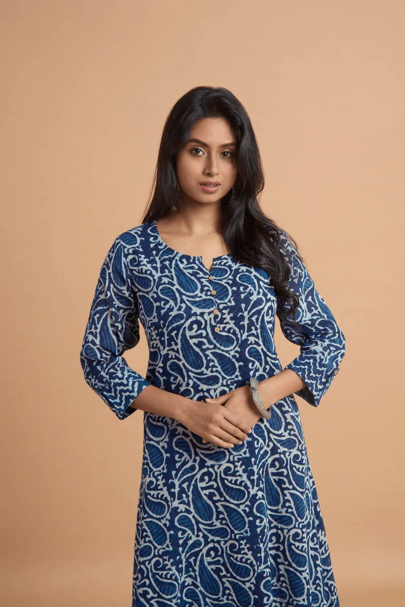 Indigo Double-Layered Hand Block Print Dress