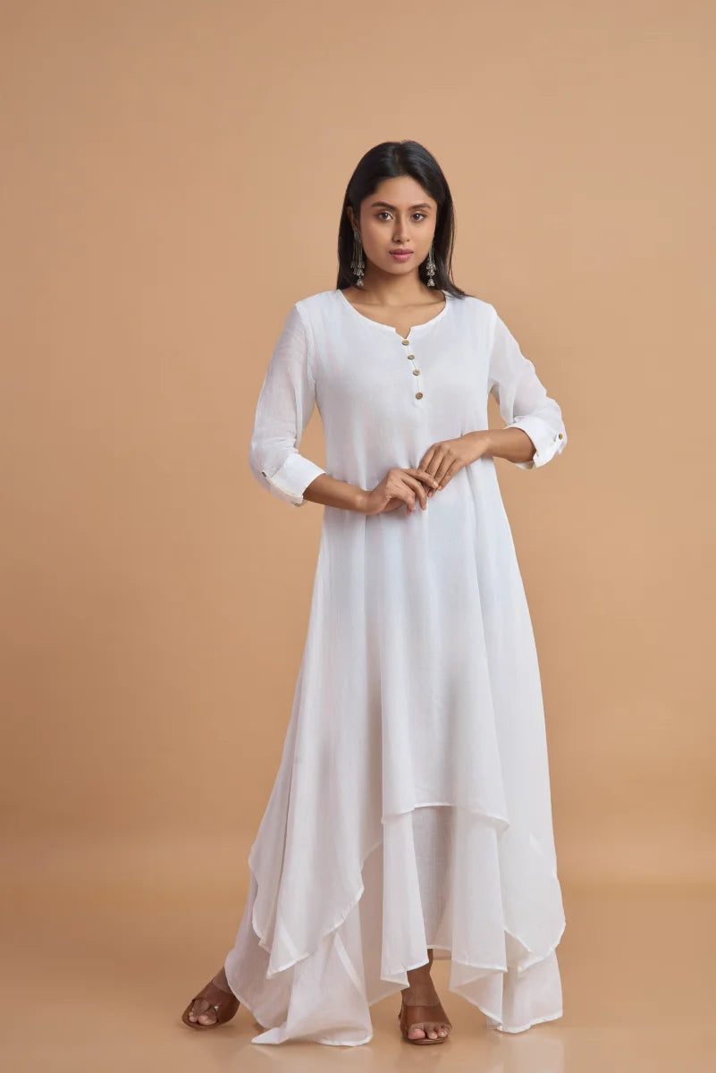 Ivory Grace Double-Layered Cotton Dress