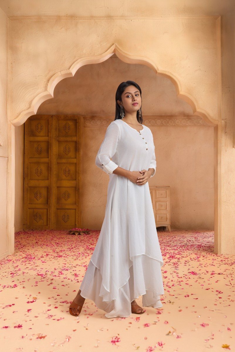 Ivory Grace Double-Layered Cotton Dress
