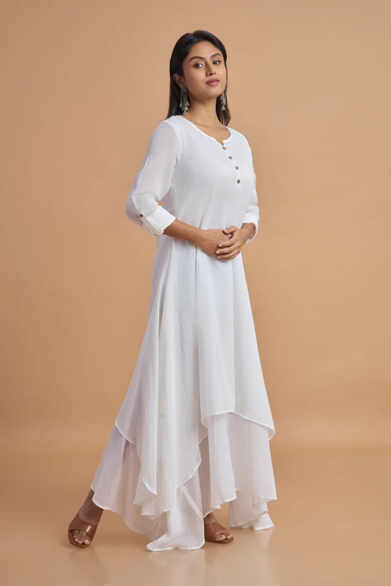 Ivory Grace Double-Layered Cotton Dress