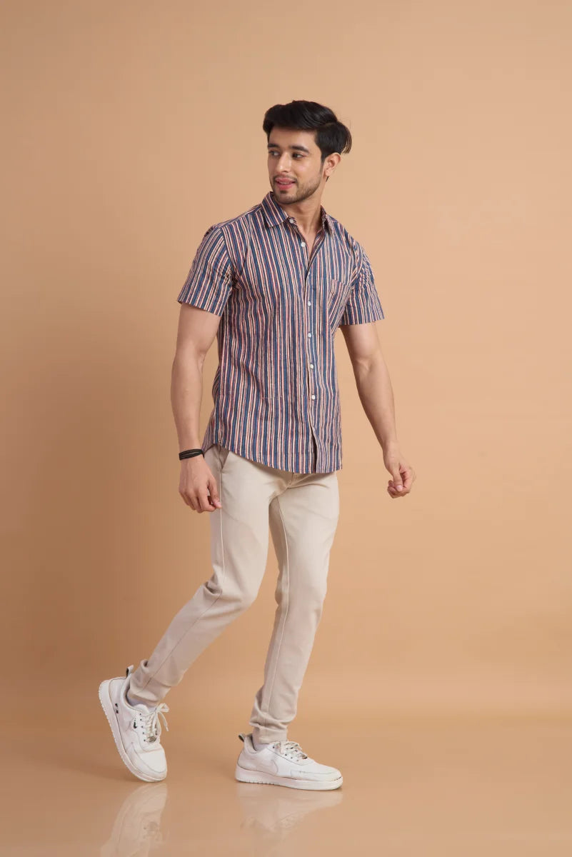 Aarav Stripe Handblock Cotton Shirt