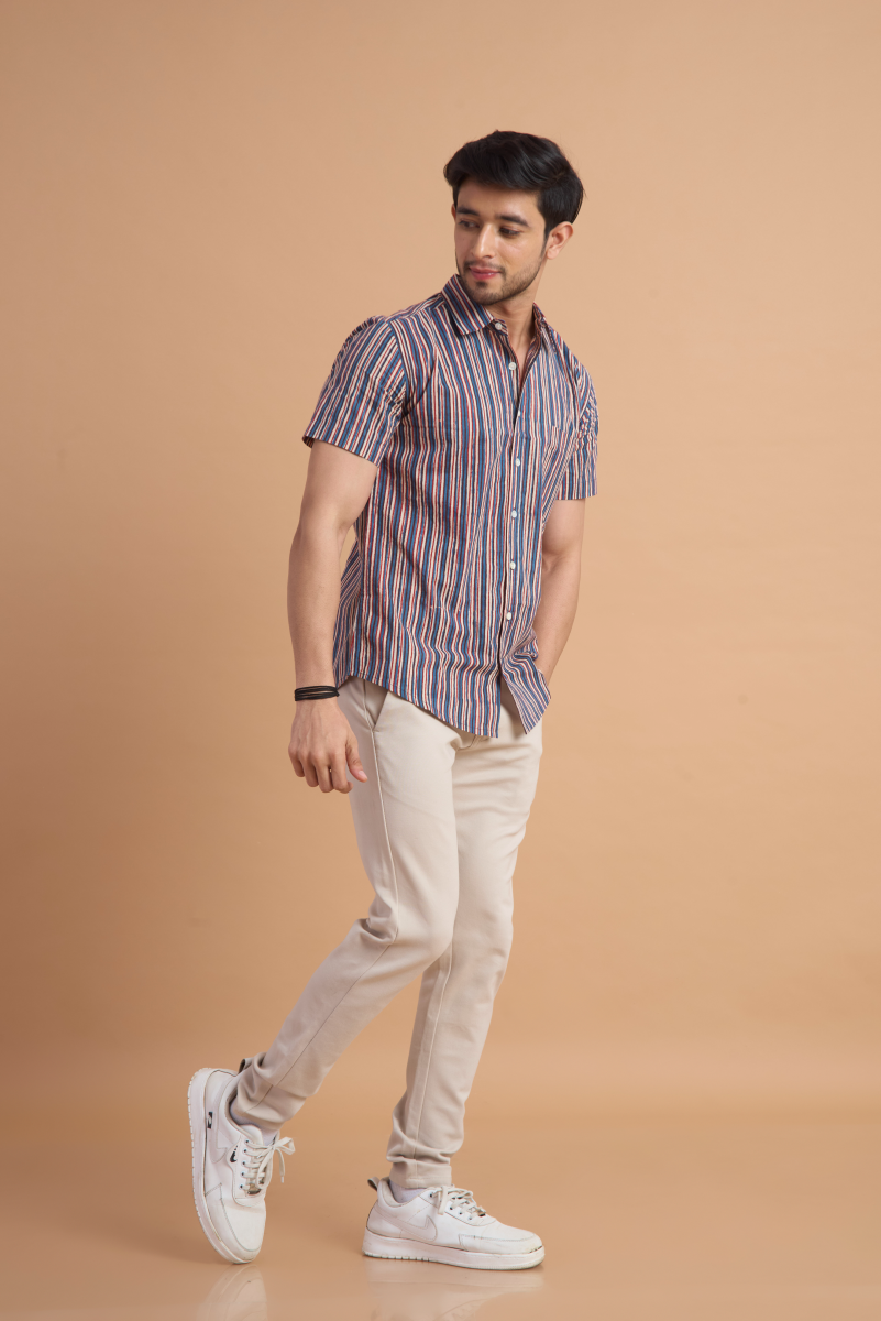 Aarav Stripe Handblock Cotton Shirt