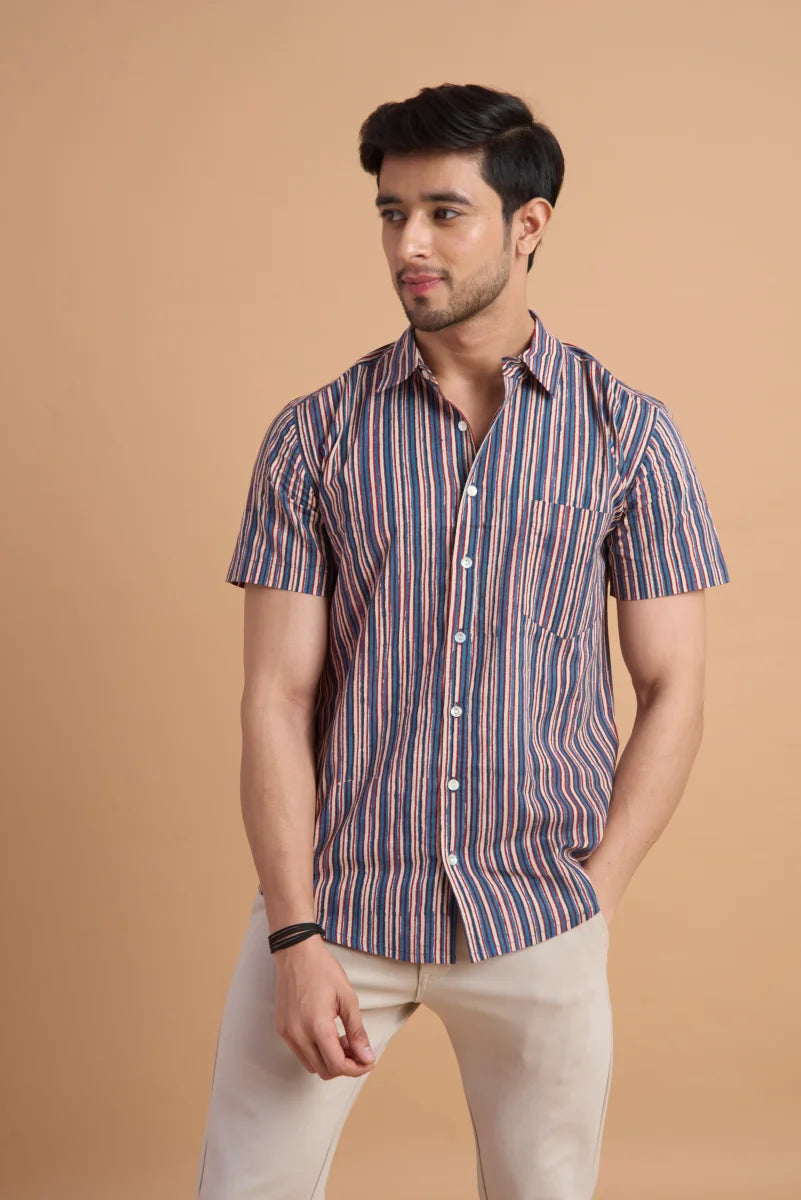 Aarav Stripe Handblock Cotton Shirt
