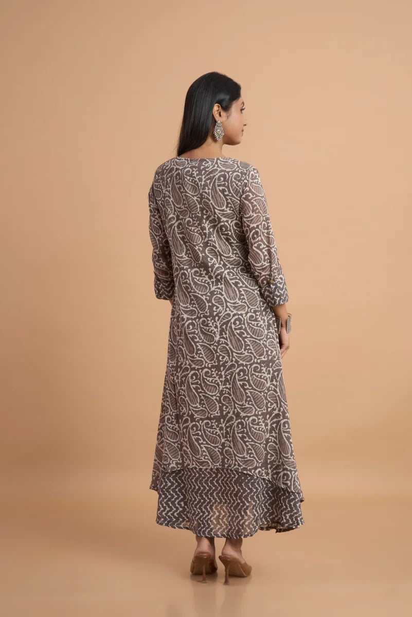 Kashish Double-Layered Hand Block Print Dress in Cotton Mull