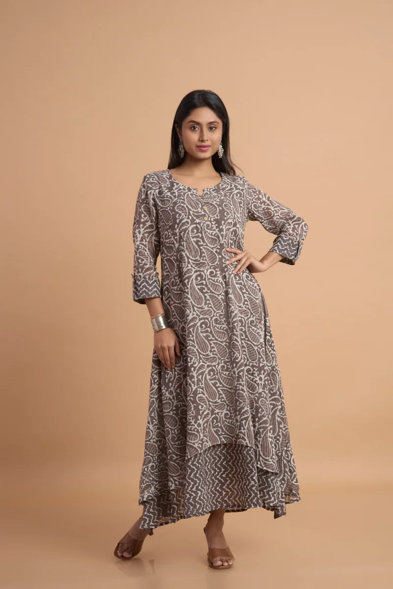 Kashish Double-Layered Hand Block Print Dress in Cotton Mull