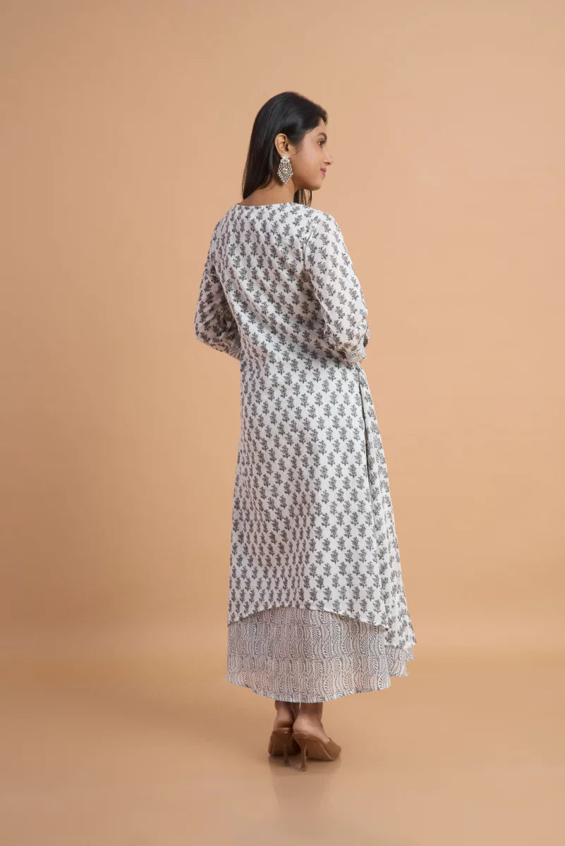 Grey & White Heritage Block Print Cotton Dress